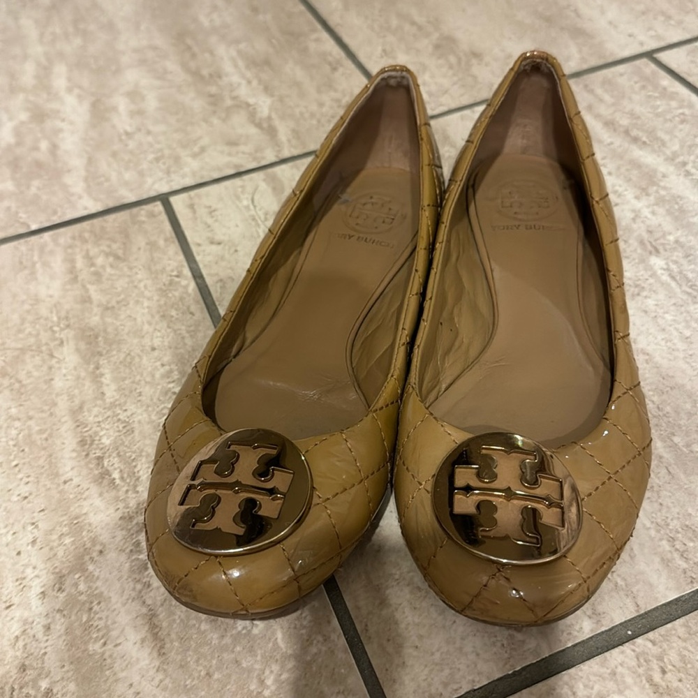 Quilted camel colored Tory Burch flats